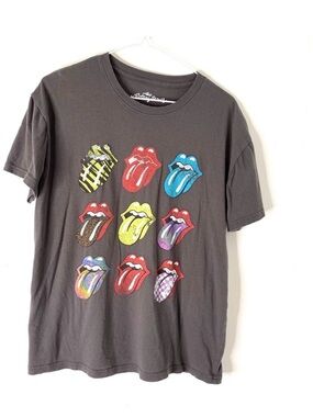 The Rolling Stones Gray Short Sleeve Tee with Multicolor Tongues